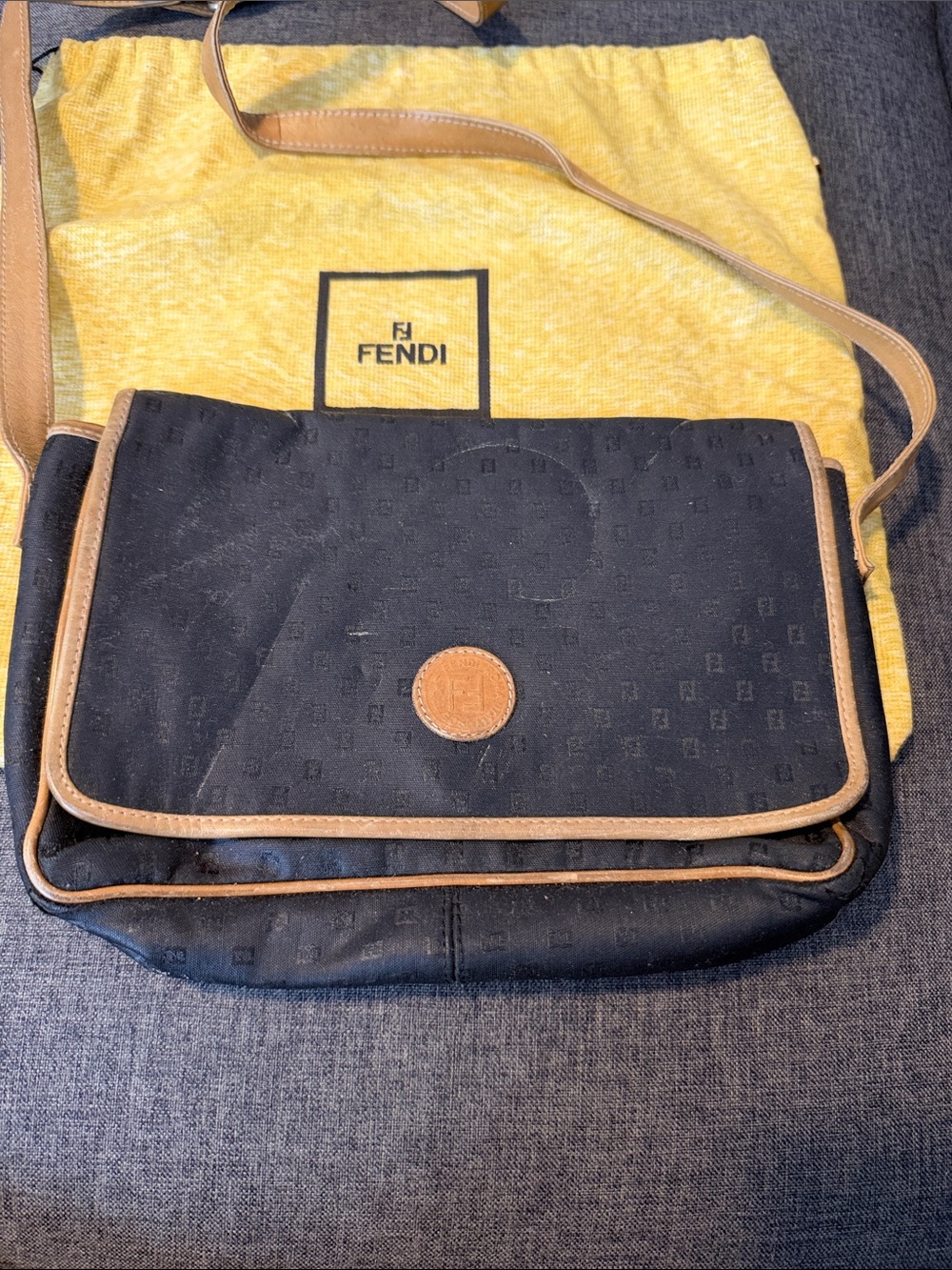 Fendi Black Crossbody with Tan Trim